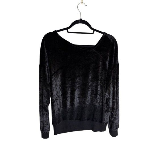Michael Stars 297513 Asymmetrical Neck Velvet Pullover Size Medium Black - Picture 1 of 6